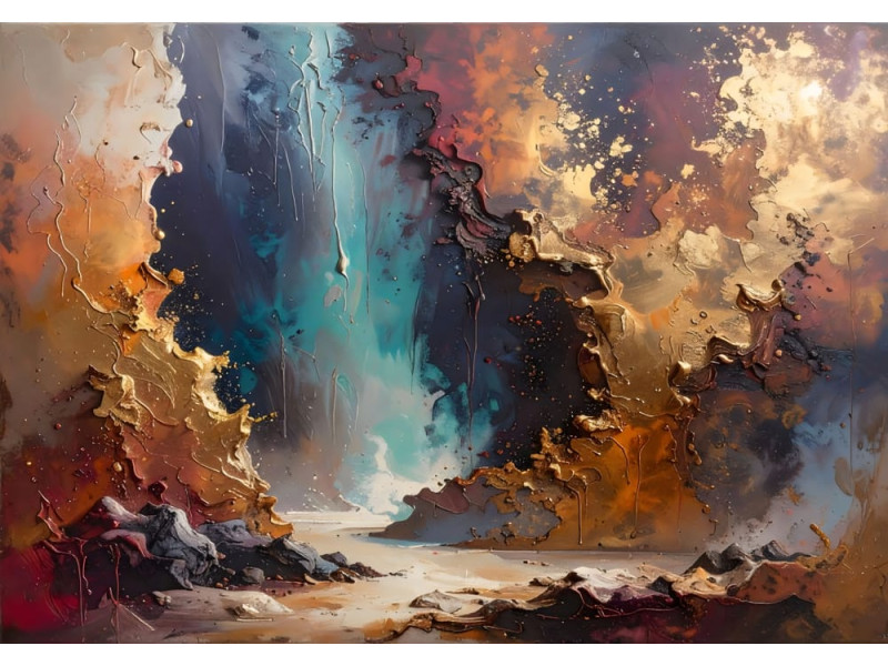 Gilded Canyon Passage - AI Art Wall Mural for Contemporary Interiors
