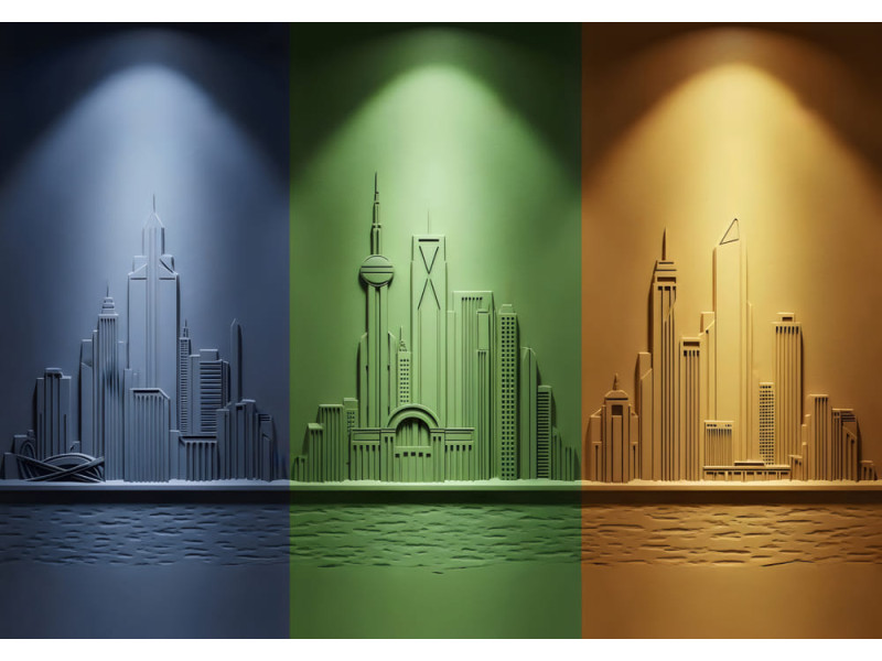 Spotlight Urbanity Relief - AI Art Wall Mural for Contemporary Interiors Spotlight Urbanity Relief - AI Art Wall Mural for Contemporary Interiors