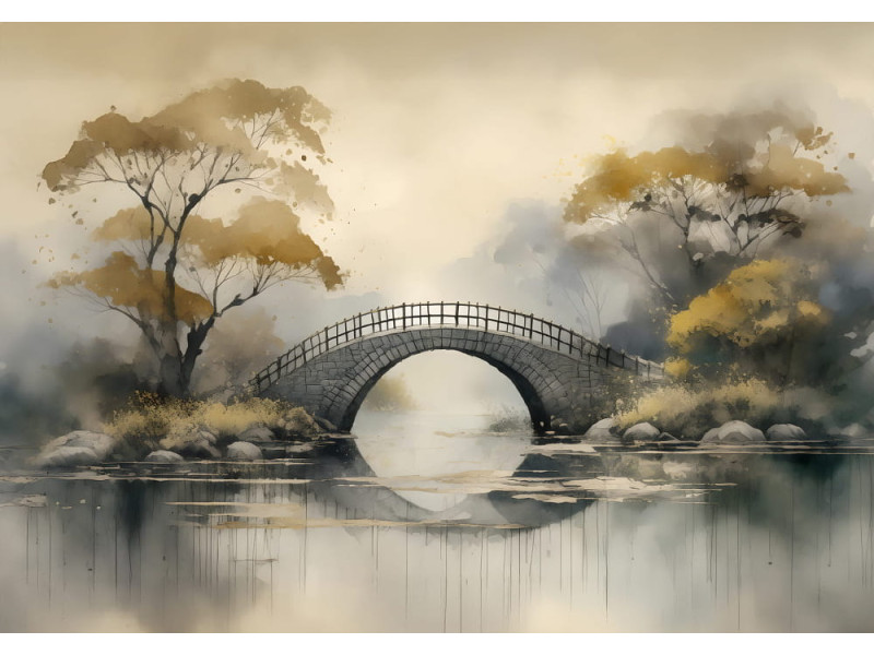 Misty Bridge - AI Art Wall Mural for Contemporary Interiors Misty Bridge - AI Art Wall Mural for Contemporary Interiors