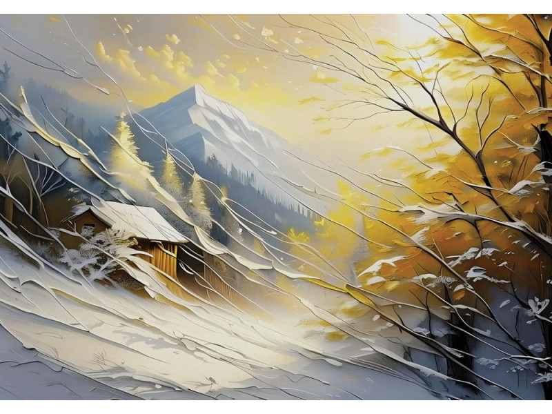 Golden Serenity in Winter's Embrace - AI Art Wall Mural for Contemporary Interiors Golden Serenity in Winter's Embrace - AI Art Wall Mural for Contemporary Interiors
