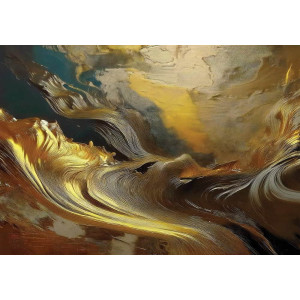 Golden Waves Abstract Art - Shimmering AI Wall Mural