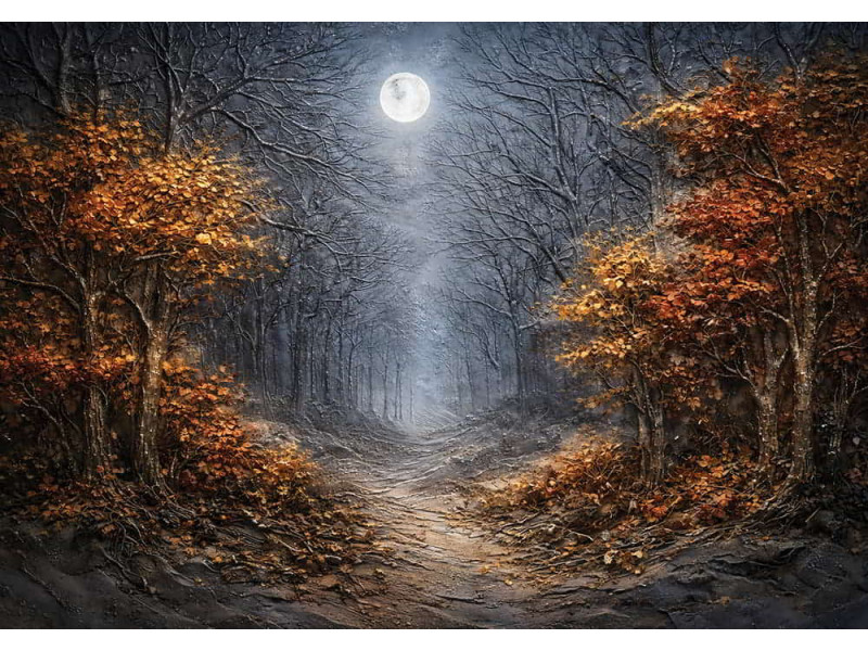 Moonlight Over Relief Forest - AI Art Wall Mural for Contemporary Interiors Moonlight Over Relief Forest - AI Art Wall Mural for Contemporary Interiors