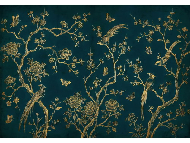 Royal Indigo - Ornamental Garden - AI Art Wall Mural for Contemporary Interiors Royal Indigo - Ornamental Garden - AI Art Wall Mural for Contemporary Interiors