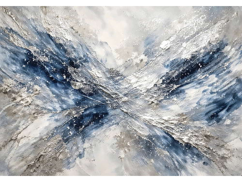 Silver & Indigo Fusion Metallic Blues - Modern AI Wall Mural