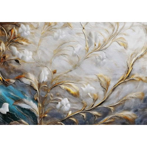 Luxurious Gold Floral - AI Art Wall Mural for Contemporary Interiors