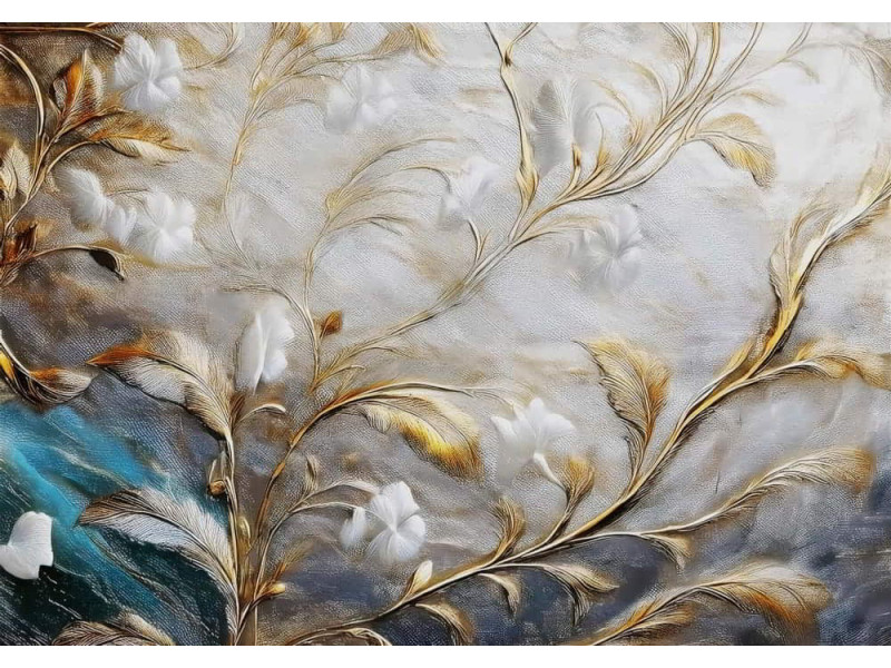 Luxurious Gold Floral - AI Art Wall Mural for Contemporary Interiors Luxurious Gold Floral - AI Art Wall Mural for Contemporary Interiors