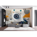 Abstract Geometric Art with Pop of Color - Modern AI Wall Mural