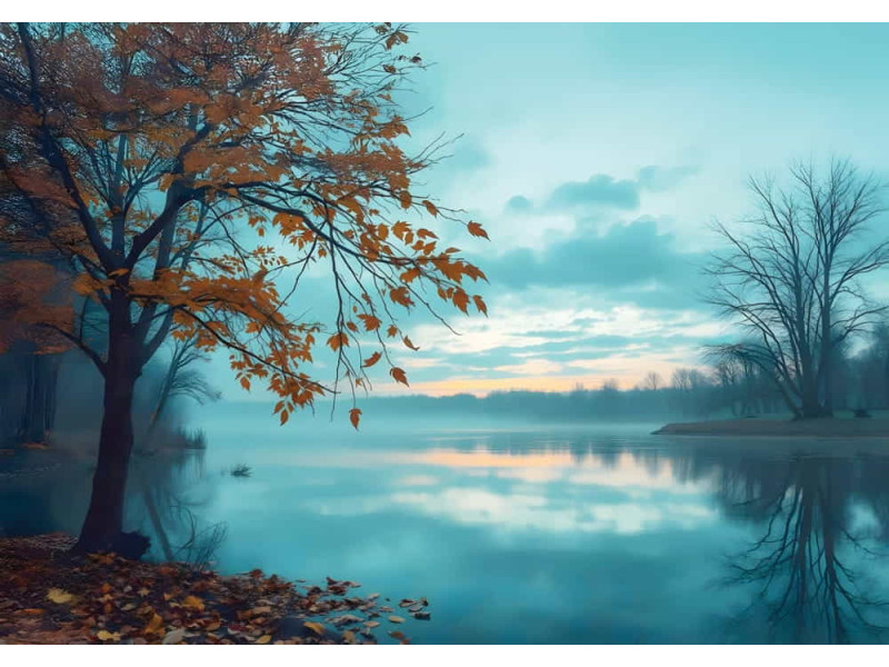 Misty Teal Lake - AI Art Wall Mural for Contemporary Interiors Misty Teal Lake - AI Art Wall Mural for Contemporary Interiors