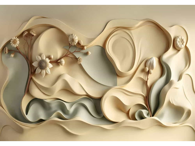 Ivory Blossom Sculpture - AI Art Wall Mural for Contemporary Interiors Ivory Blossom Sculpture - AI Art Wall Mural for Contemporary Interiors