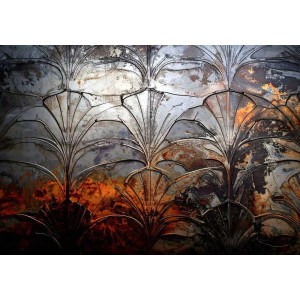 Floral Echoes in Metal - AI Art Wall Mural for Contemporary Interiors Floral Echoes in Metal - AI Art Wall Mural for Contemporary Interiors | Wall4Soul