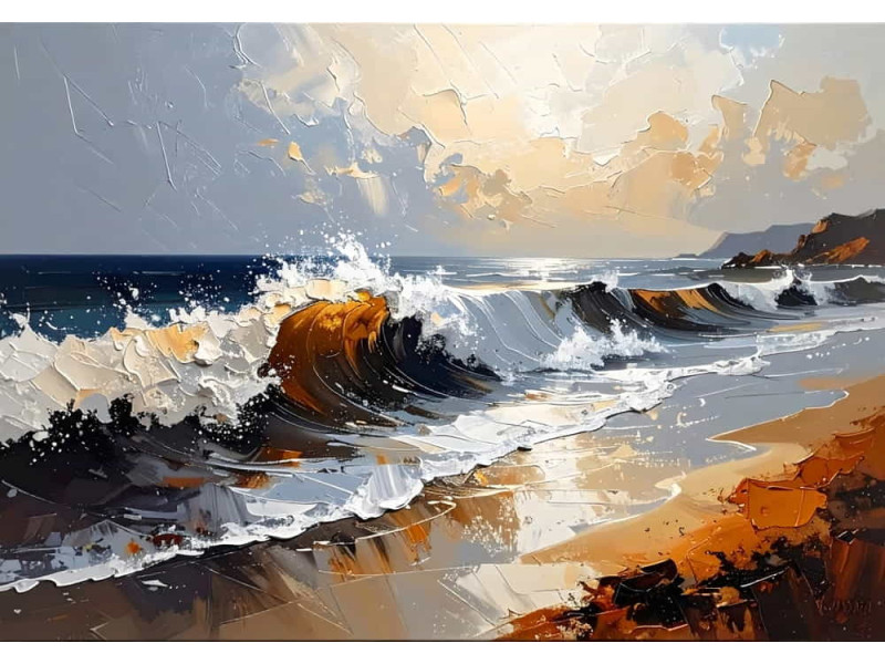 Crashing Waves - AI Art Wall Mural for Contemporary Interiors