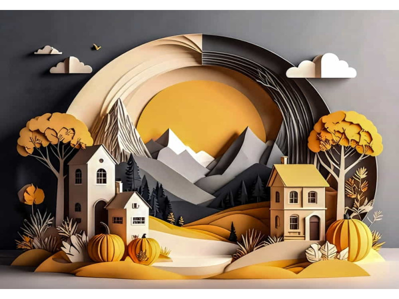 Autumn Village - AI Art Wall Mural for Contemporary Interiors Autumn Village - AI Art Wall Mural for Contemporary Interiors