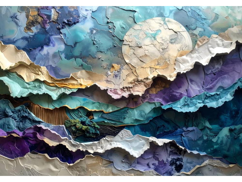 Moonlit Horizons Nightscape - Serene AI Wall Mural