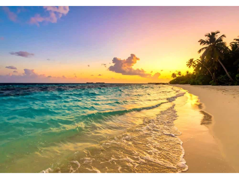 Pastel Sunset Beach Waves - AI Art Wall Mural for Contemporary Interiors Pastel Sunset Beach Waves - AI Art Wall Mural for Contemporary Interiors