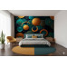Cosmic Teal and Gold Burst Galaxy - Stellar AI Wall Mural