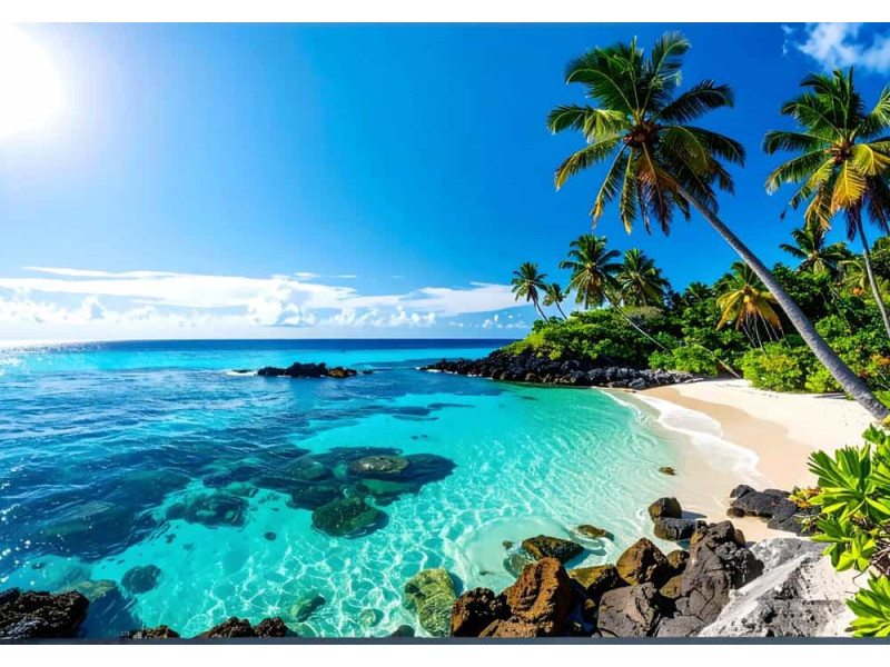 Sun-Drenched Beach Cove - AI Art Wall Mural for Contemporary Interiors Sun-Drenched Beach Cove - AI Art Wall Mural for Contemporary Interiors