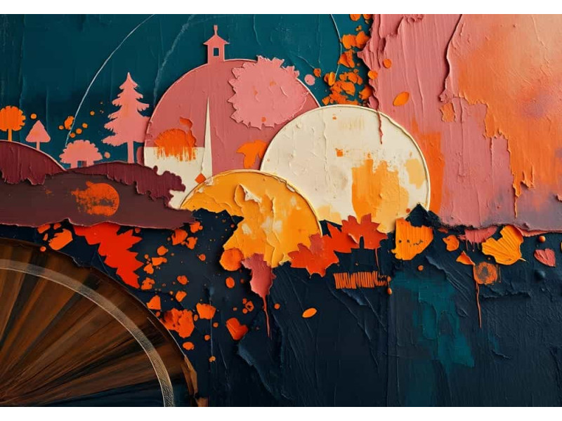 Textured Sunset Citadel - AI Art Wall Mural for Contemporary Interiors Textured Sunset Citadel - AI Art Wall Mural for Contemporary Interiors