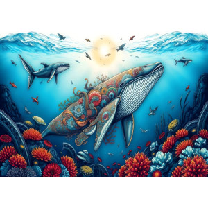 Whale of Wonders - AI Art Wall Mural for Contemporary Interiors Whale of Wonders - AI Art Wall Mural for Contemporary Interiors | Wall4Soul