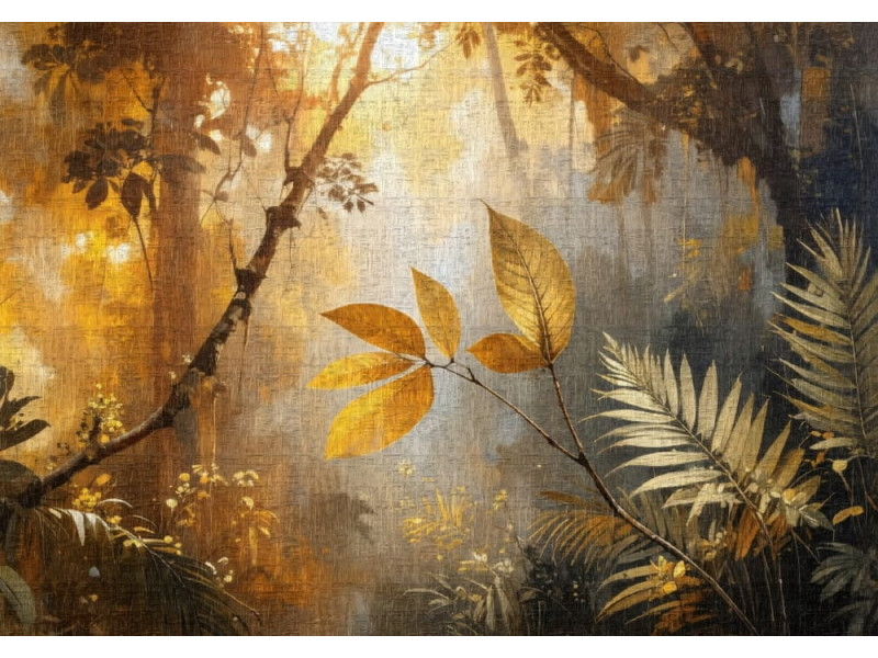 Enchanted Golden Jungle - AI Art Wall Mural for Contemporary Interiors Enchanted Golden Jungle - AI Art Wall Mural for Contemporary Interiors