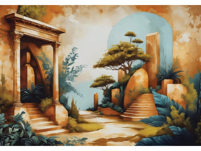Serene Temple Garden - AI Art Wall Mural for Contemporary Interiors Serene Temple Garden - AI Art Wall Mural for Contemporary Interiors