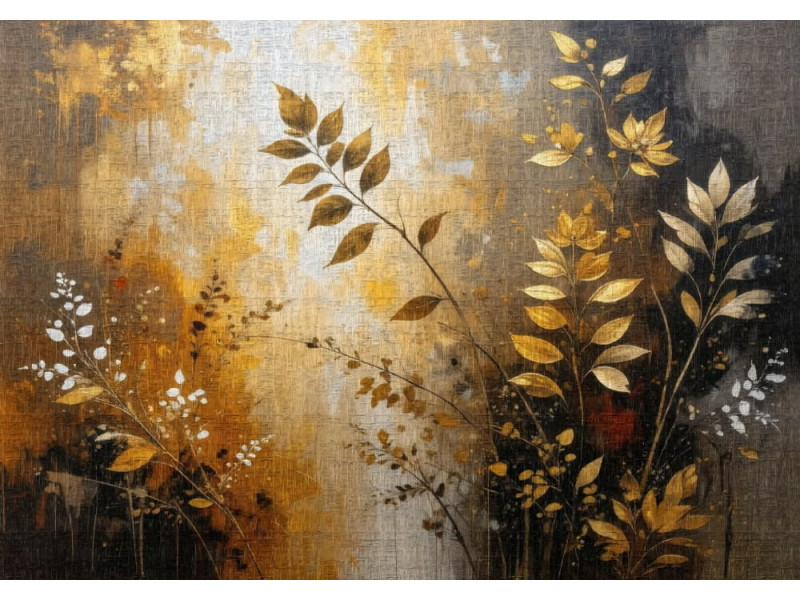 Golden Botanical Whisper - AI Art Wall Mural for Contemporary Interiors Golden Botanical Whisper - AI Art Wall Mural for Contemporary Interiors