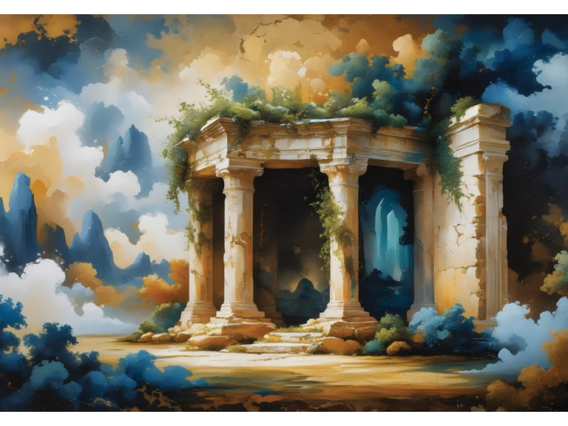 Mythical Ancient Temple - AI Art Wall Mural for Contemporary Interiors
