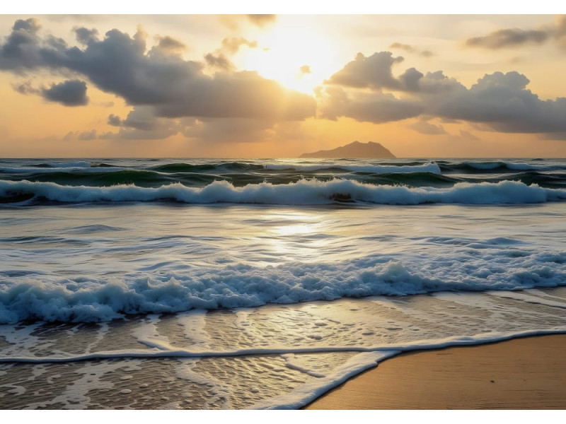 Island Sunset Waves - AI Art Wall Mural for Contemporary Interiors Island Sunset Waves - AI Art Wall Mural for Contemporary Interiors