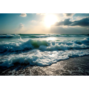 Emerald Glow Ocean Waves - AI Art Wall Mural for Contemporary Interiors Emerald Glow Ocean Waves - AI Art Wall Mural for Contemporary Interiors | Wall4Soul