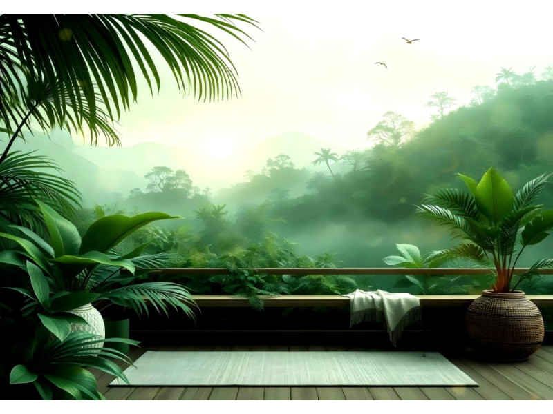 Tropical Morning Mist - AI Art Wall Mural for Contemporary Interiors Tropical Morning Mist - AI Art Wall Mural for Contemporary Interiors