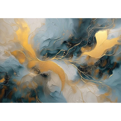 Teal and Gold - AI Art Wall Mural for Contemporary Interiors