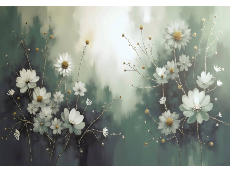Misty Green Floral - AI Art Wall Mural for Contemporary Interiors Misty Green Floral - AI Art Wall Mural for Contemporary Interiors