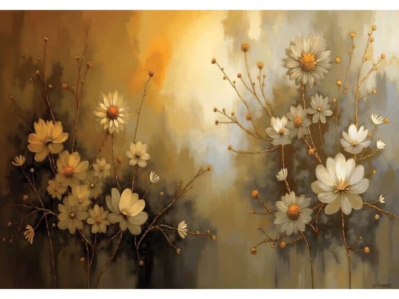 Golden Glow Floral - AI Art Wall Mural for Contemporary Interiors Golden Glow Floral - AI Art Wall Mural for Contemporary Interiors