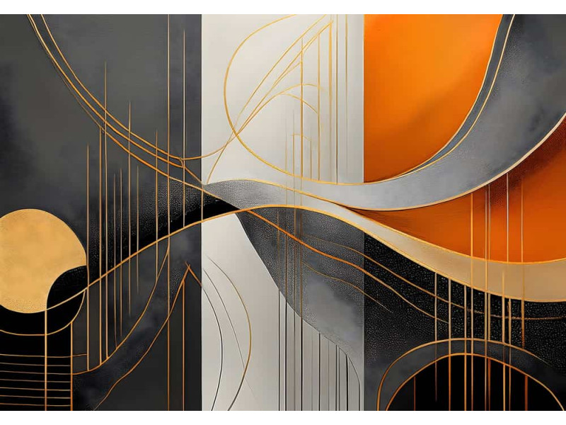 Golden Rhapsody Lines - AI Art Wall Mural for Contemporary Interiors