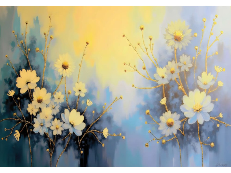 Vibrant Blue & Gold Floral - AI Art Wall Mural for Contemporary Interiors Vibrant Blue & Gold Floral - AI Art Wall Mural for Contemporary Interiors