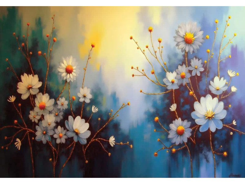 Soft Sunrise Floral Daisy - AI Art Wall Mural for Contemporary Interiors Soft Sunrise Floral Daisy - AI Art Wall Mural for Contemporary Interiors