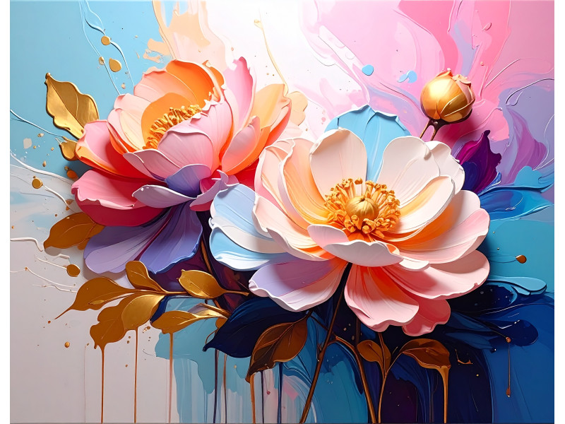 Golden Petal Elegance Modern Floral Art Wall Mural