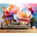 Golden Petal Elegance Modern Floral Art Wall Mural