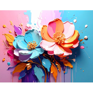Vibrant Bloom Duo Abstract Floral Wall Mural | Wall4Soul