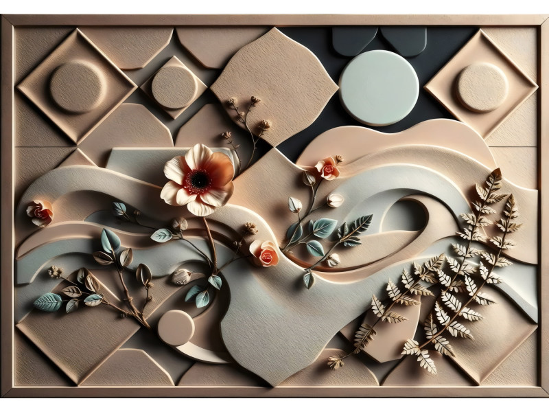 Elegant Floral Geometry Relief Wall Mural Elegant Floral Geometry Relief Wall Mural
