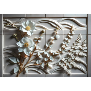 White Botanical Relief Modern Wall Mural | Wall4Soul