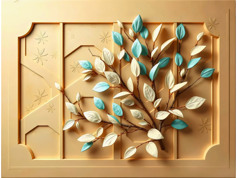 Minimal Leaf Relief Geometric Wall Mural