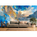 Blue Gold Abstract Texture Art Wall Mural