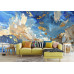 Modern Blue Gold Abstract Waves Wall Mural