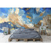 Modern Blue Gold Abstract Waves Wall Mural