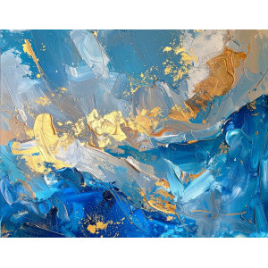 Blue Gold Contemporary Abstract Art Mural