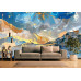 Layered Blue Gold Abstract Texture Wall Mural