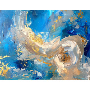 Premium Blue Gold Abstract Canvas Style Mural