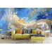 Premium Blue Gold Abstract Canvas Style Mural