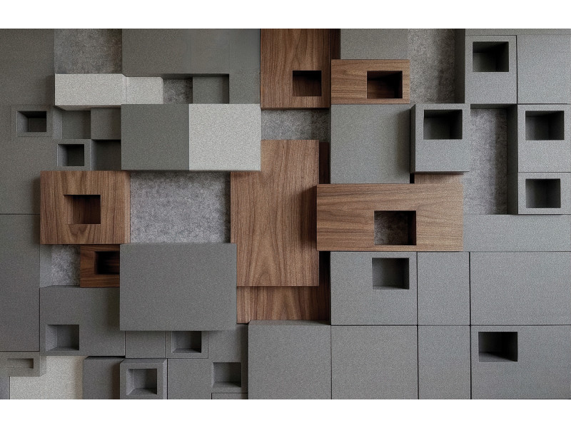 Dark Wood Concrete 3D Cube Wall Mural Dark Wood Concrete 3D Cube Wall Mural