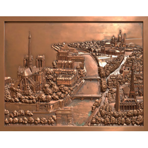 Bronze Paris Cityscape Relief Wall Mural